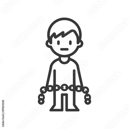 little boy slave with shackle minimalist line art icon logo symbol