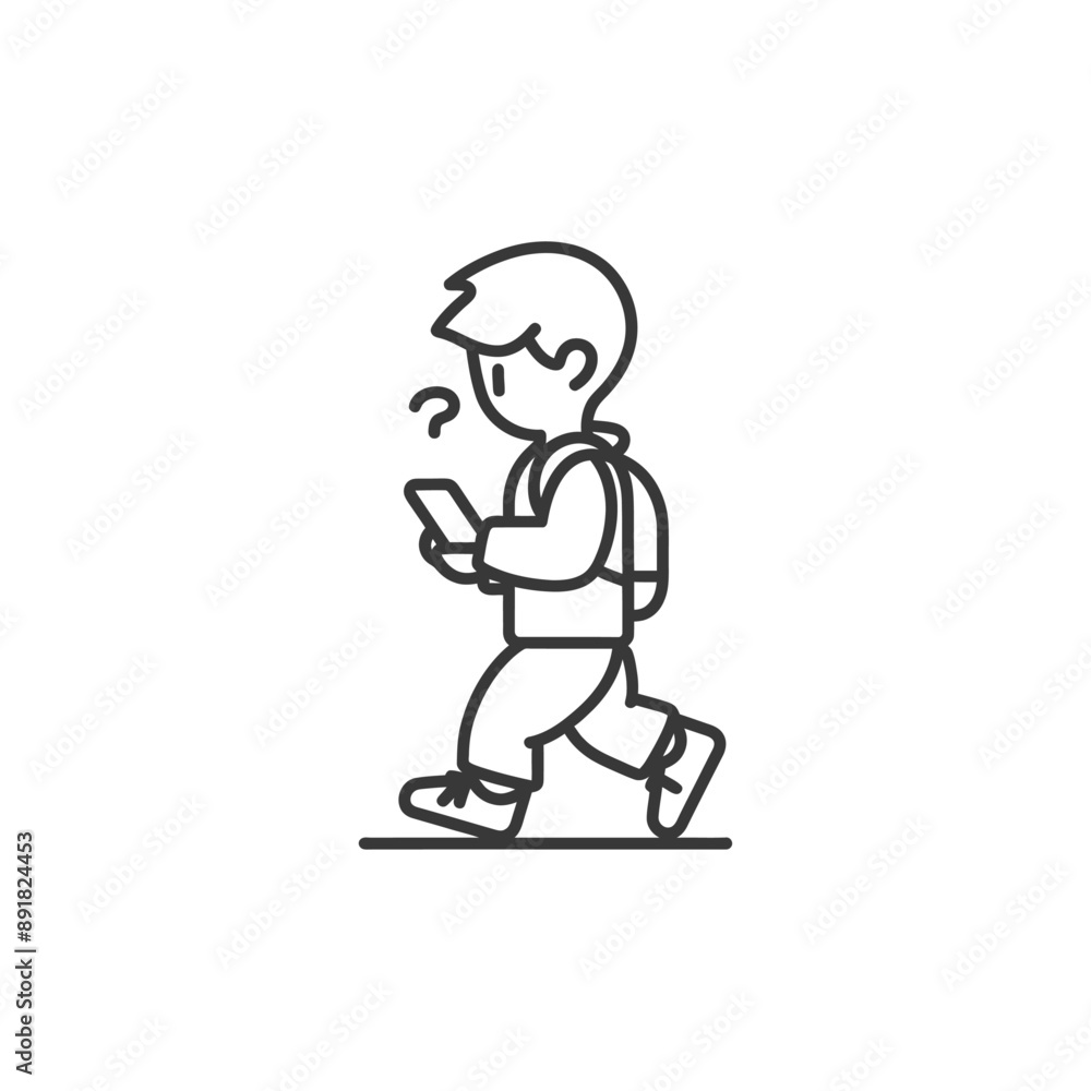 Fototapeta premium little boy walking minimalist line art icon logo symbol
