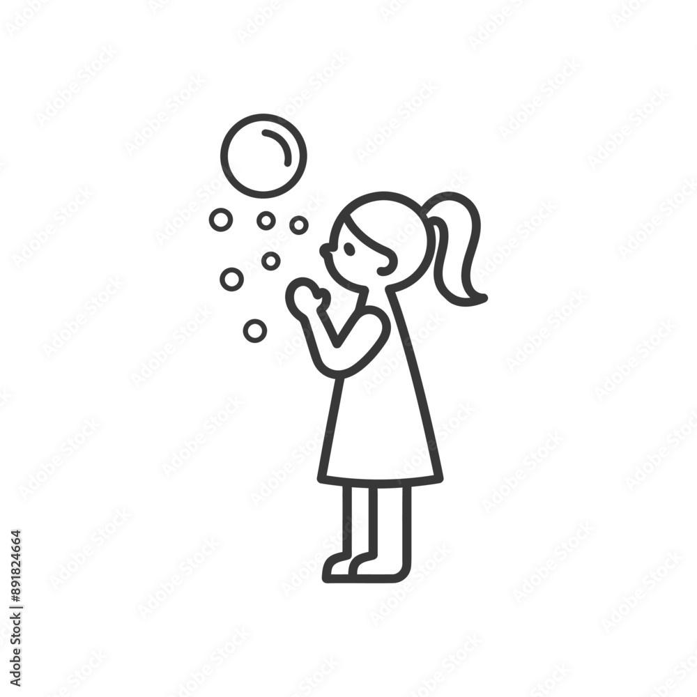 little girl blow soap bubbles minimalist line art icon logo symbol little girl blow soap bubbles minimalist line art icon logo symbol