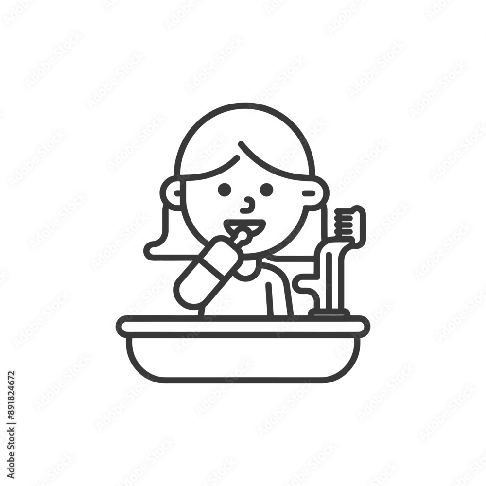 little girl brushing his teeth minimalist line art icon logo symbol little girl brushing his teeth minimalist line art icon logo symbol