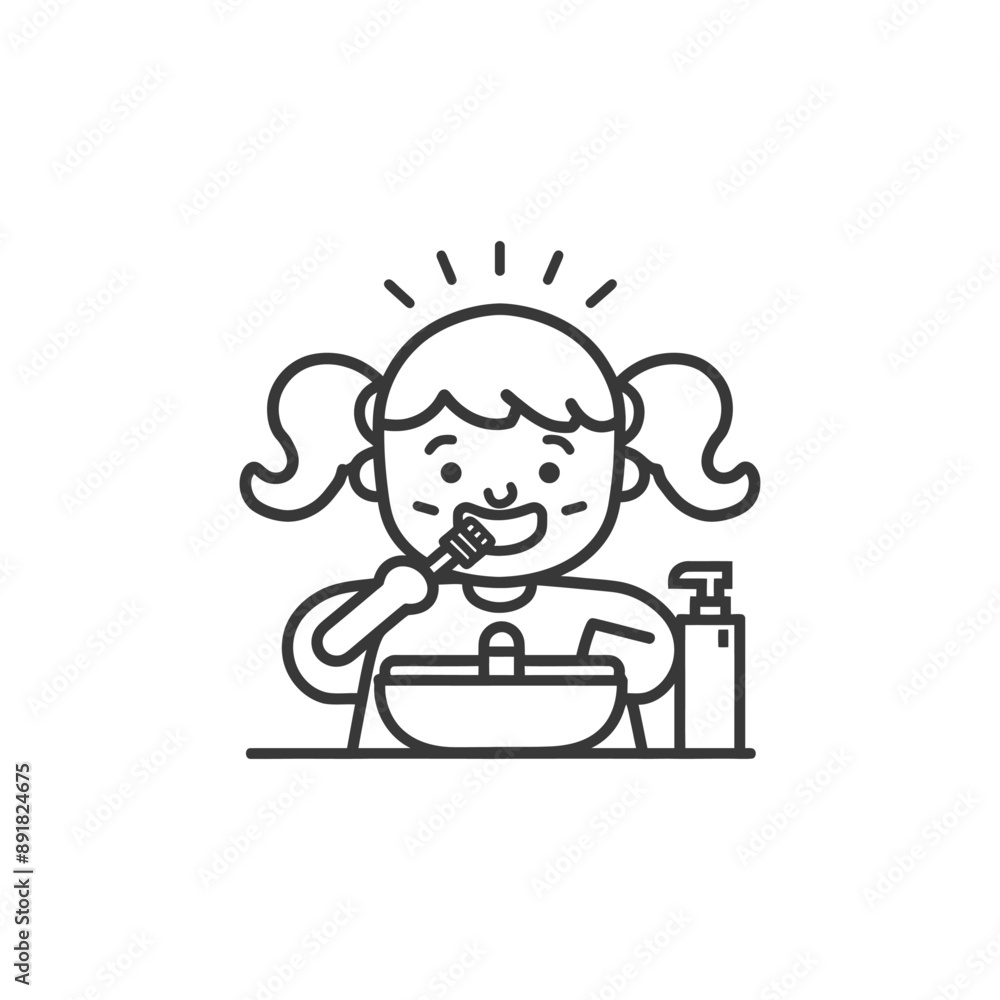 little girl brushing his teeth minimalist line art icon logo symbol little girl brushing his teeth minimalist line art icon logo symbol