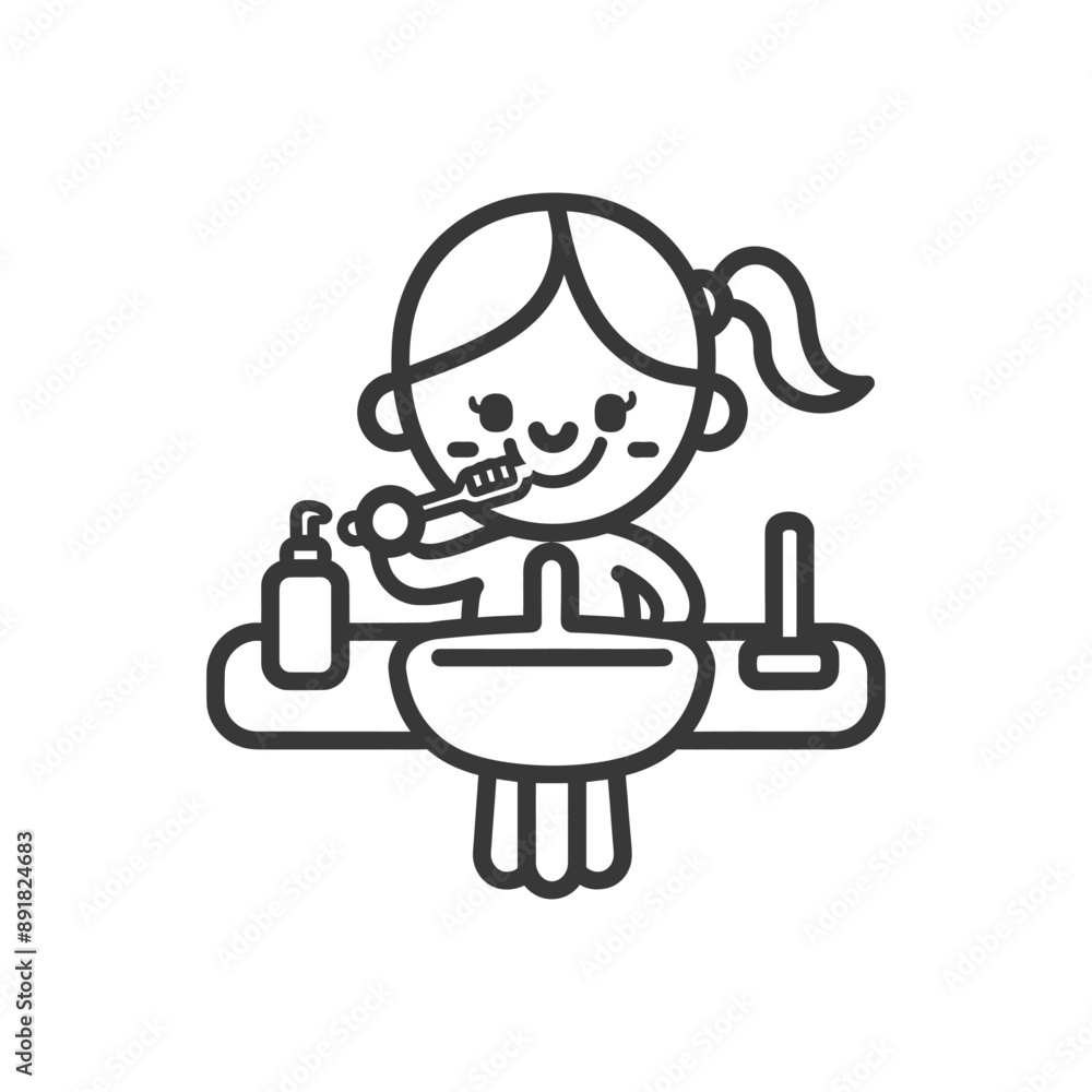 little girl brushing his teeth minimalist line art icon logo symbol little girl brushing his teeth minimalist line art icon logo symbol