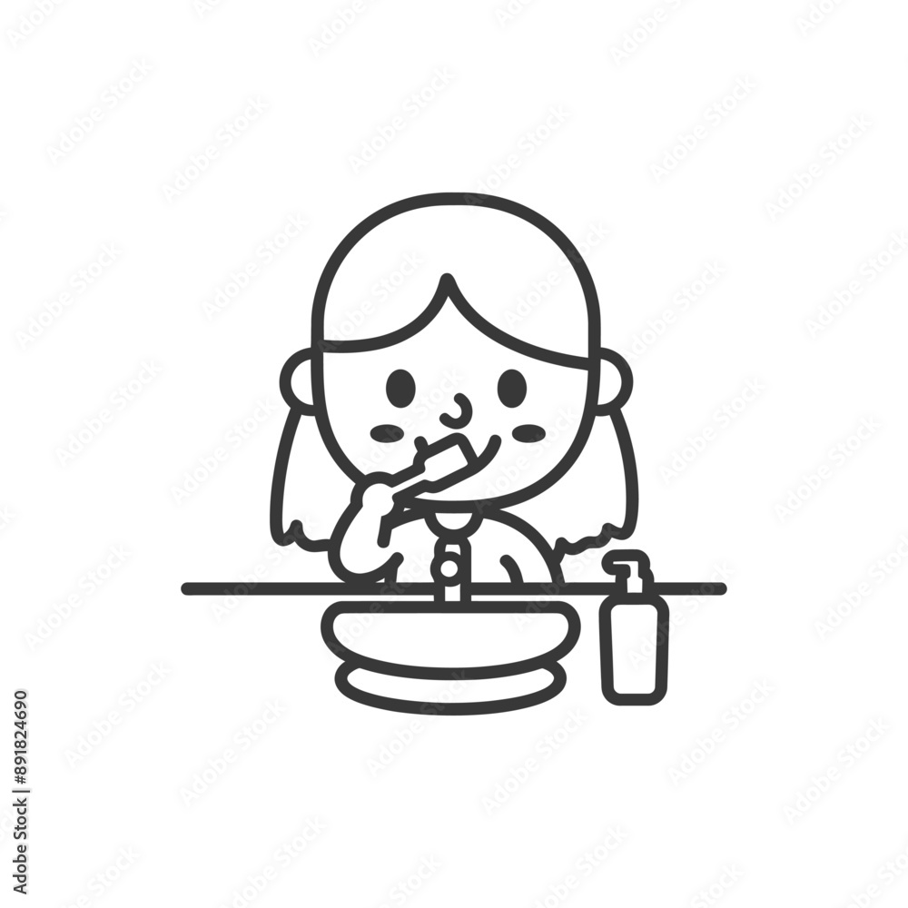 little girl brushing his teeth minimalist line art icon logo symbol little girl brushing his teeth minimalist line art icon logo symbol