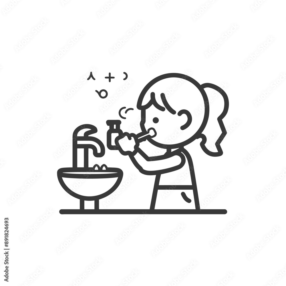 little girl brushing his teeth minimalist line art icon logo symbol little girl brushing his teeth minimalist line art icon logo symbol