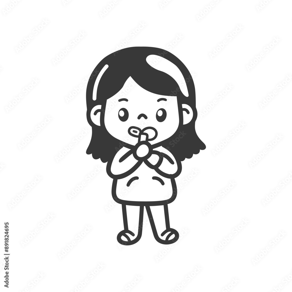 little girl brushing teeth minimalist line art icon logo symbol little girl brushing teeth minimalist line art icon logo symbol