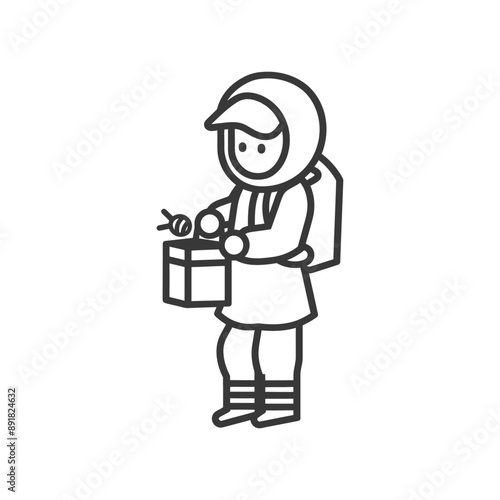 little girl beekeeper in action minimalist line art icon logo symbol