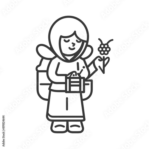 little girl beekeeper in action minimalist line art icon logo symbol
