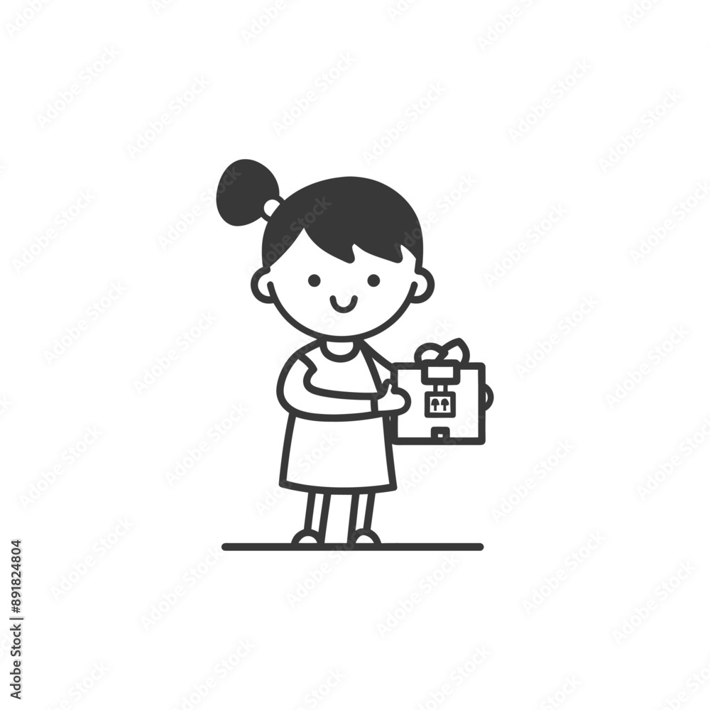 little girl carry goods in loader box minimalist line art icon logo symbol little girl carry goods in loader box minimalist line art icon logo symbol