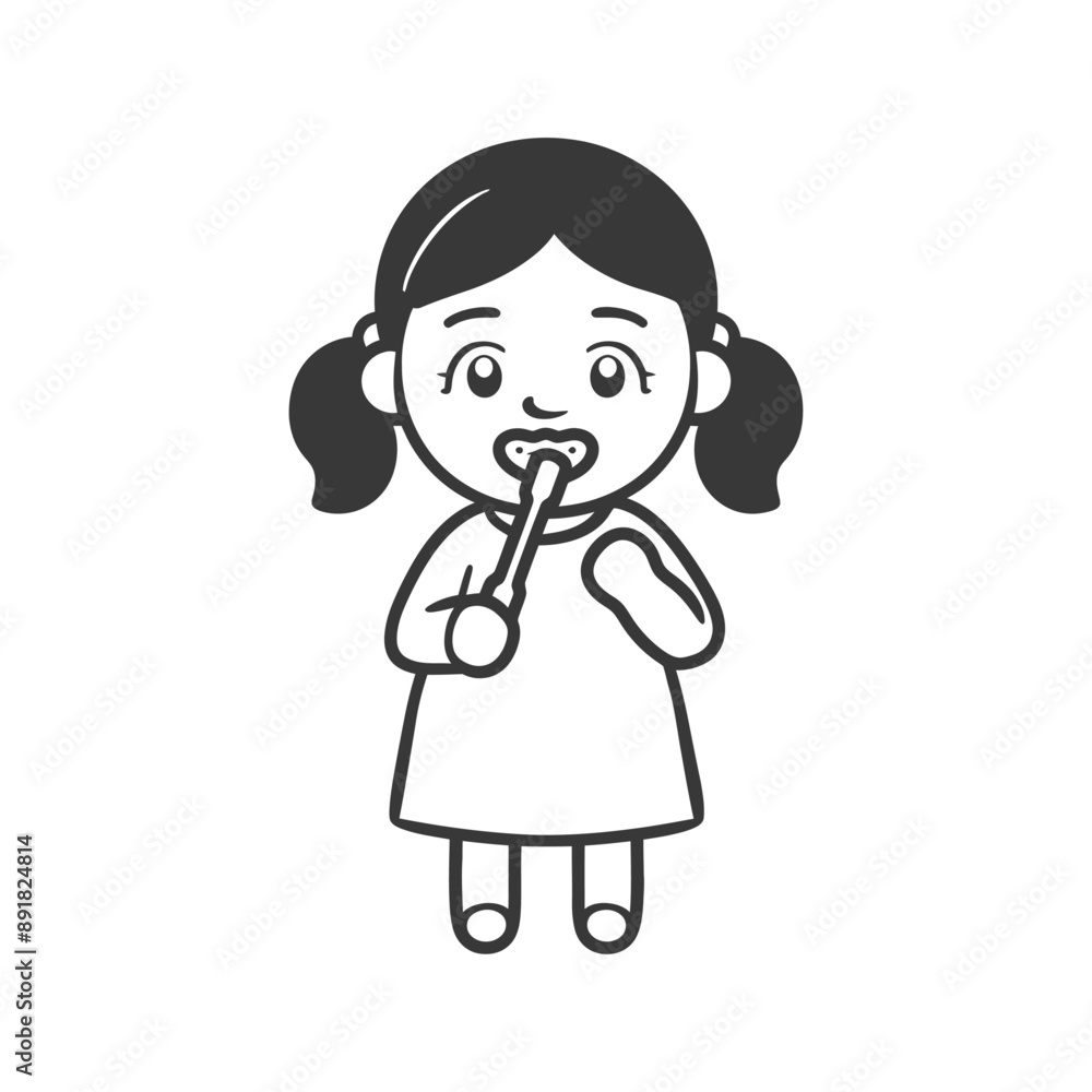 little girl brushing teeth minimalist line art icon logo symbol little girl brushing teeth minimalist line art icon logo symbol