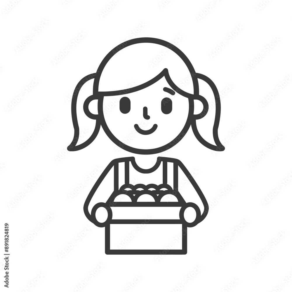 little girl carry goods in loader box minimalist line art icon logo symbol