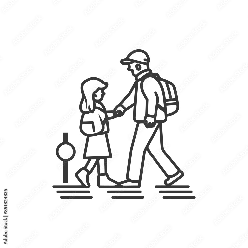 little girl helps the elderly man minimalist line art icon logo symbol little girl helps the elderly man minimalist line art icon logo symbol