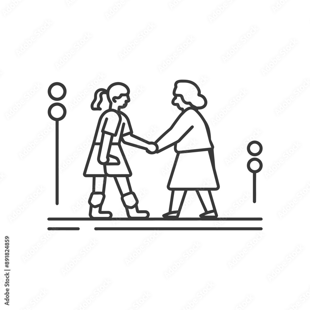 little girl helps the elderly woman minimalist line art icon logo symbol little girl helps the elderly woman minimalist line art icon logo symbol