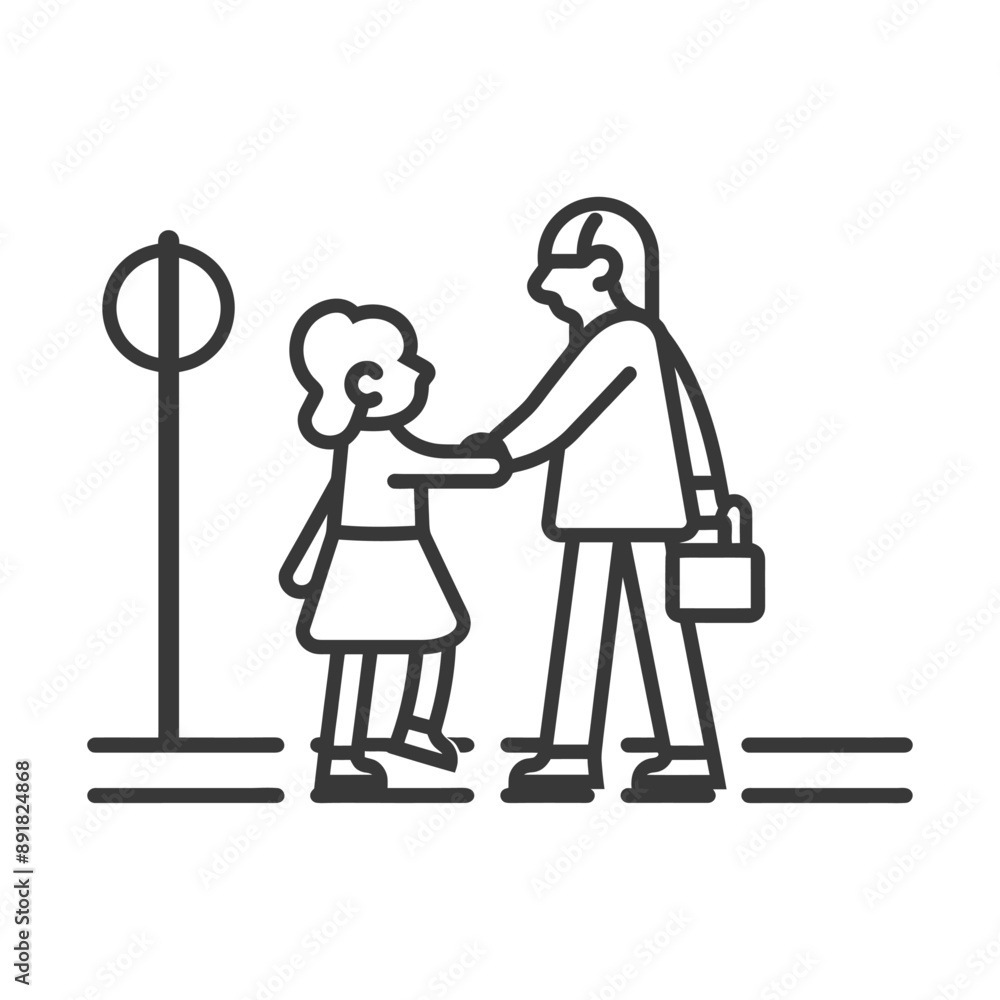little girl helps the elderly man minimalist line art icon logo symbol little girl helps the elderly man minimalist line art icon logo symbol