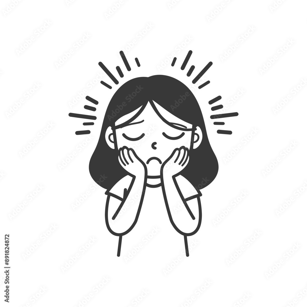 little girl holding headache in pain minimalist line art icon logo symbol little girl holding headache in pain minimalist line art icon logo symbol