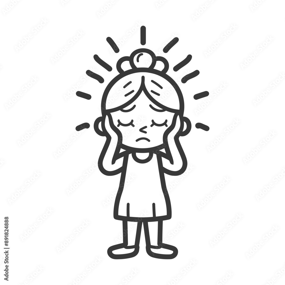 little girl holding headache in pain minimalist line art icon logo symbol little girl holding headache in pain minimalist line art icon logo symbol