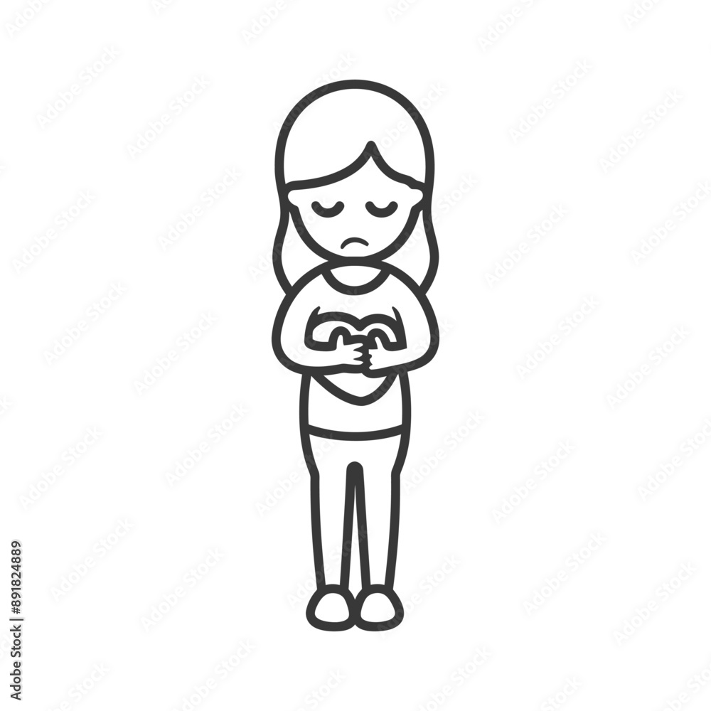 little girl holding stomach in pain minimalist line art icon logo symbol little girl holding stomach in pain minimalist line art icon logo symbol