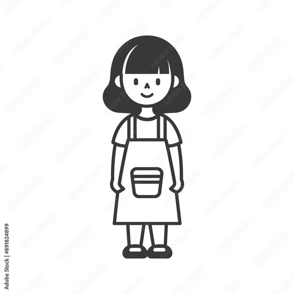 little girl in apron minimalist line art icon logo symbol little girl in apron minimalist line art icon logo symbol