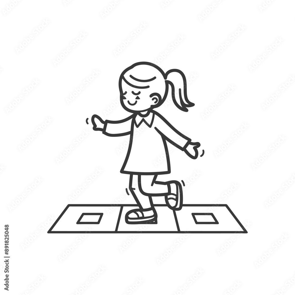 little girl playing hopscotch game minimalist line art icon logo symbol little girl playing hopscotch game minimalist line art icon logo symbol