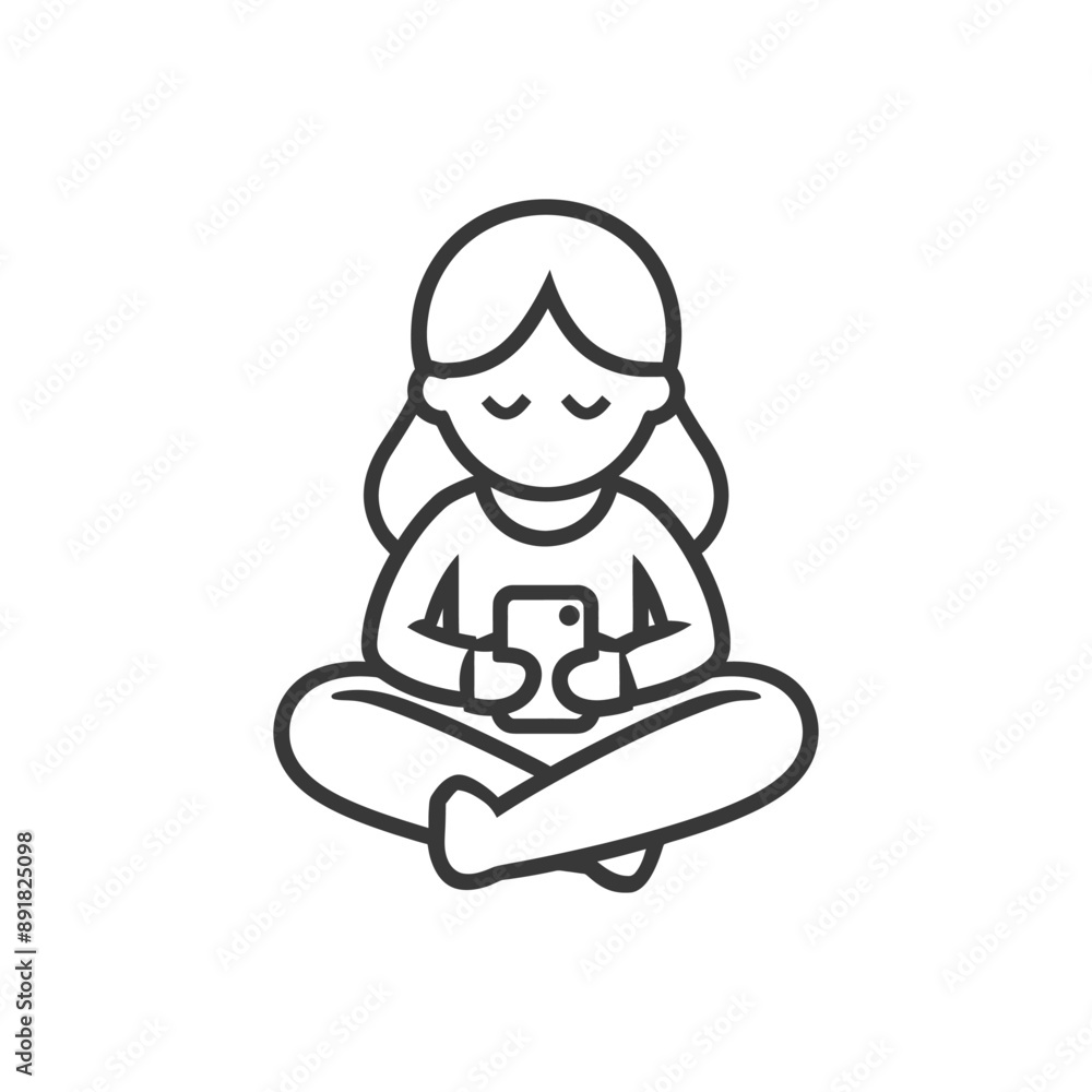 little girl playing smartphone minimalist line art icon logo symbol little girl playing smartphone minimalist line art icon logo symbol