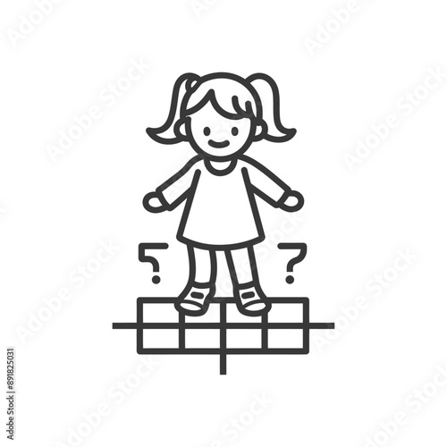 little girl playing hopscotch game minimalist line art icon logo symbol