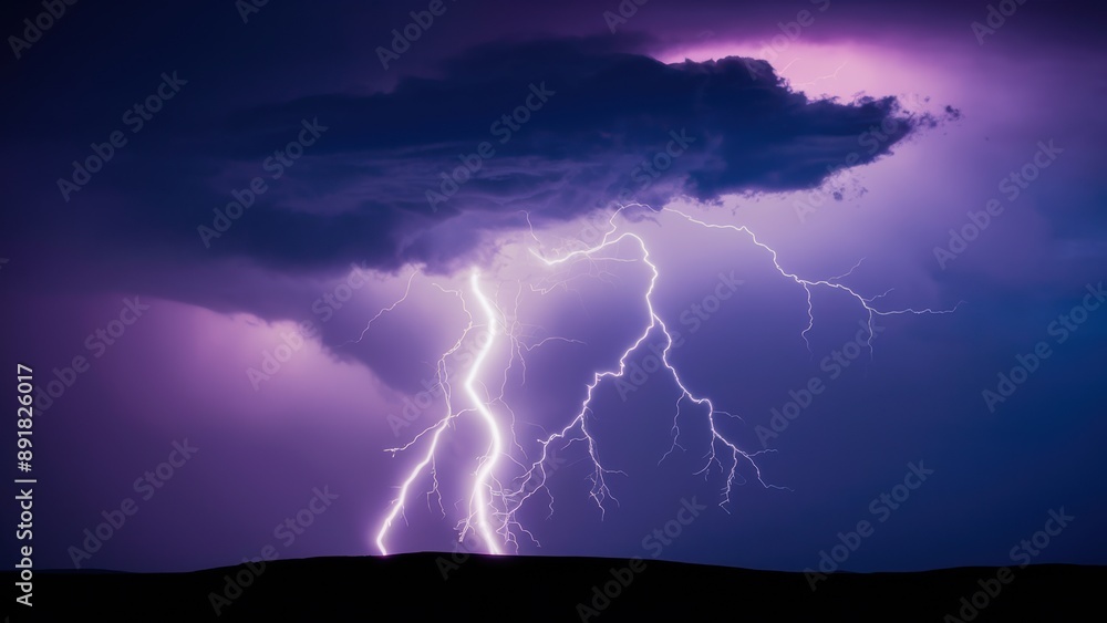 A lightning bolt is striking the sky over a field, AI A lightning bolt is striking the sky over a field, AI