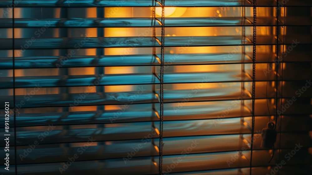 A close-up view of a window with blinds closed