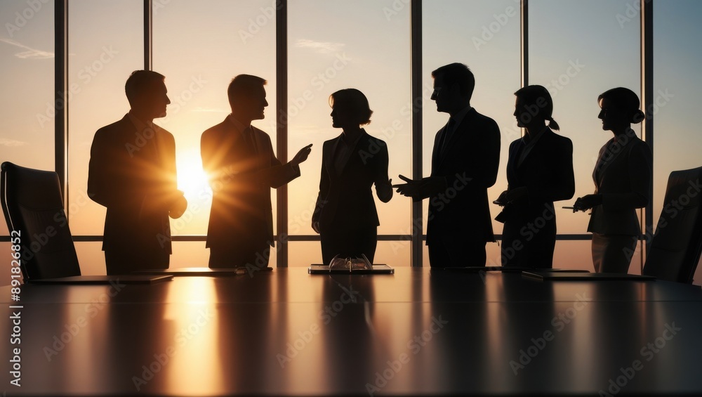 Silhouettes of Business Professionals in a Meeting During Sunset Silhouettes of Business Professionals in a Meeting During Sunset