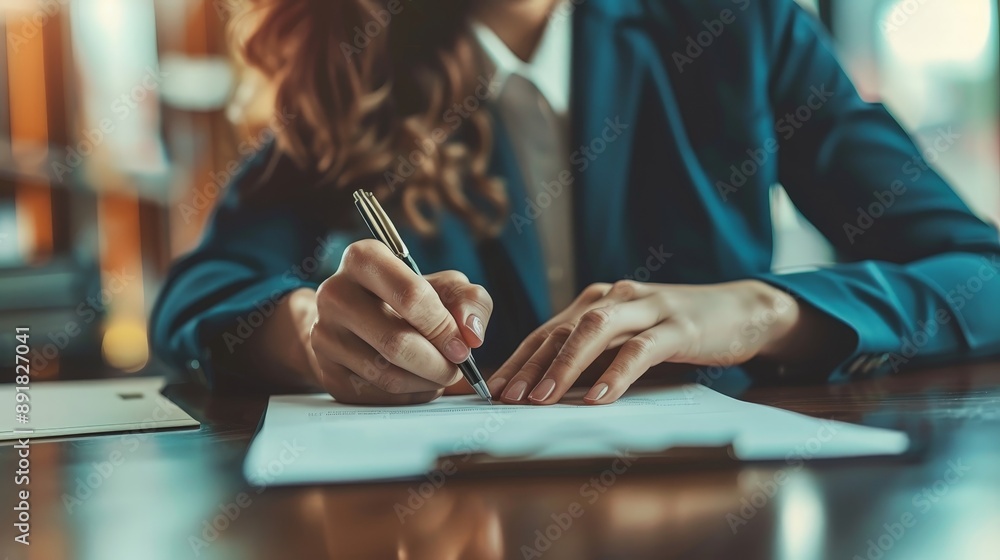 Business partners signing a contract in an elegant office Business partners signing a contract in an elegant office
