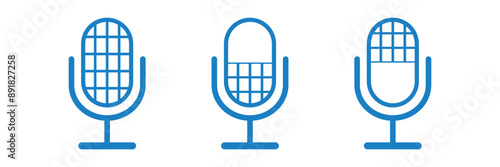 Set of line Microphone icons. Different variant podcast microphone. Karaoke mic web and mobile app icon. Voice, recording Studio Symbol collection. Eps 10.