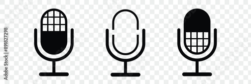 Set of line Microphone icons. Different variant podcast microphone. Karaoke mic web and mobile app icon. Voice, recording Studio Symbol collection. Eps 10.