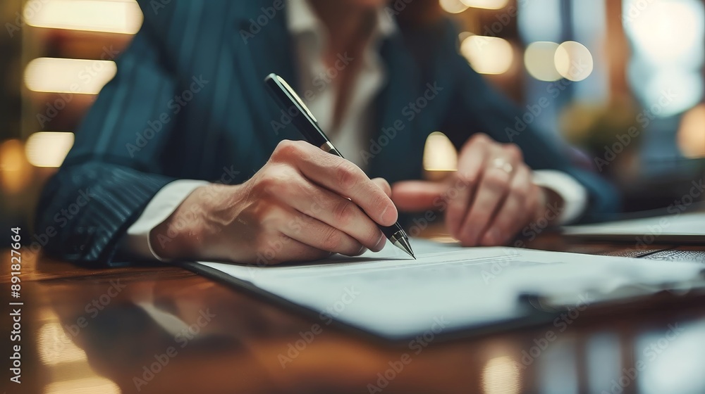 Business partners signing a contract in an elegant office Business partners signing a contract in an elegant office