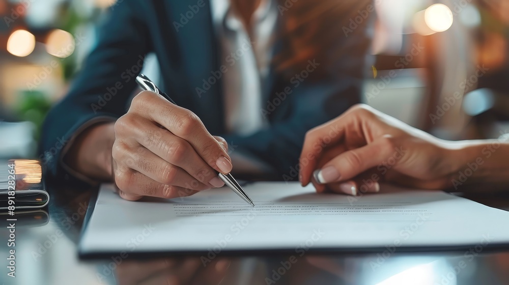 Business partners signing a contract in an elegant office Business partners signing a contract in an elegant office