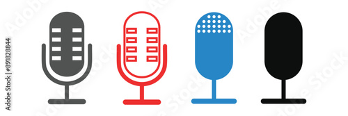 Mic on and mic off icon set in black color. Microphone on and microphone off in black. Microphone mute icon. Microphone icon.