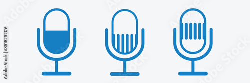 Set of line Microphone icons. Different variant podcast microphone. Karaoke mic web and mobile app icon. Voice, recording Studio Symbol collection. Eps 10.