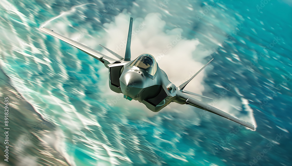 Fototapeta premium Warplane in Action Over the Sea, Aerial Dominance, Combat Aircra