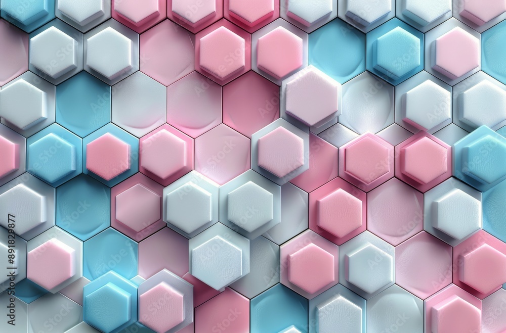 Fototapeta premium Abstract 3D Pattern With Pink, Blue, and White Hexagons