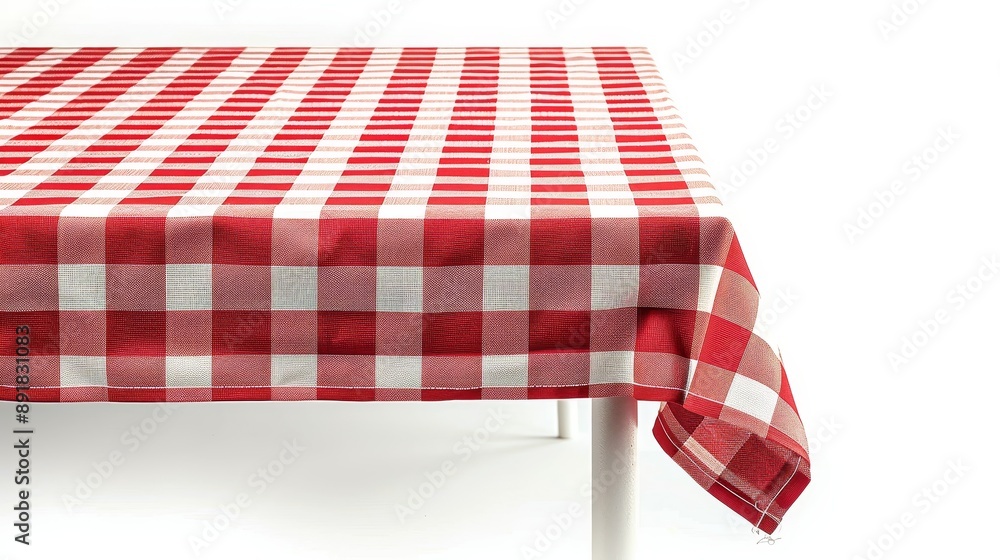 Obraz premium A red checkered rectangular tablecloth isolated on white. 