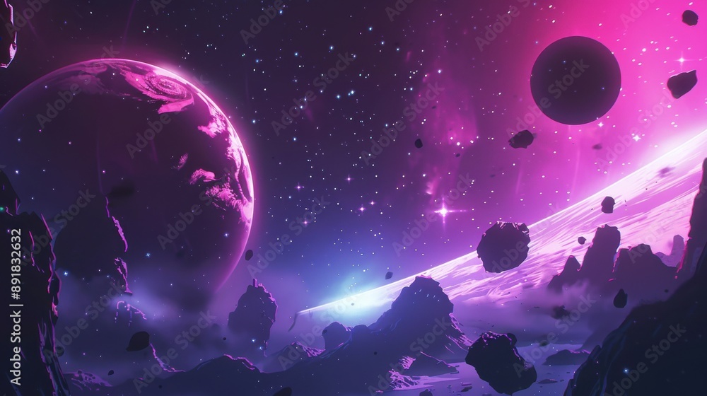 Purple Planet Asteroids Space Cosmic Artwork Purple Planet Asteroids Space Cosmic Artwork