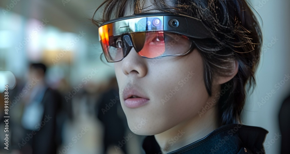 A man with a futuristic appearance wearing glasses. A man with a futuristic appearance wearing glasses.