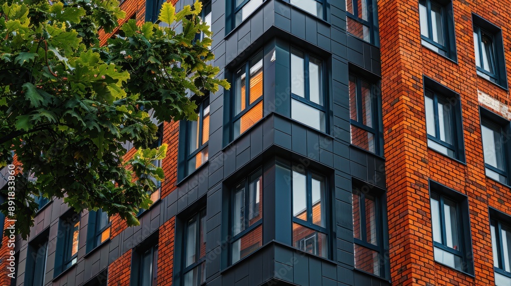 Fototapeta premium Modern Brick Building with Large Windows