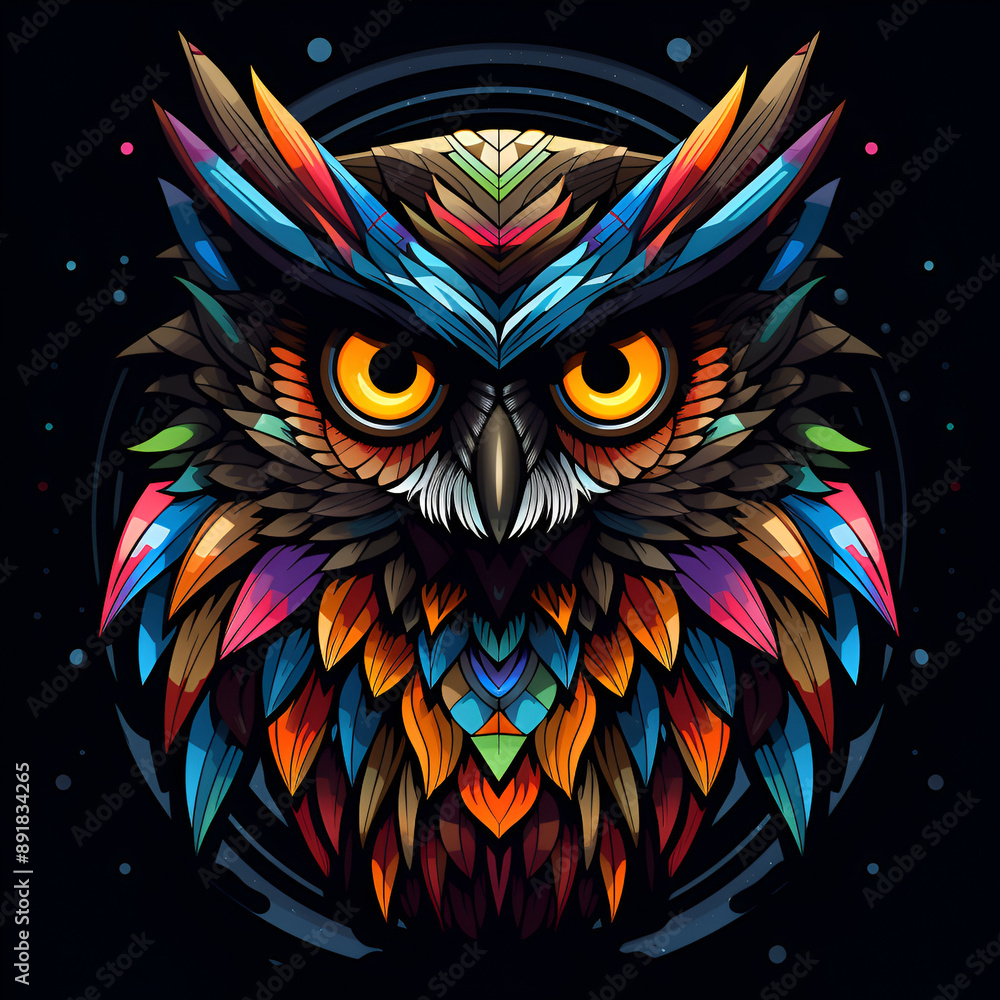 colorful owl in the night colorful owl in the night