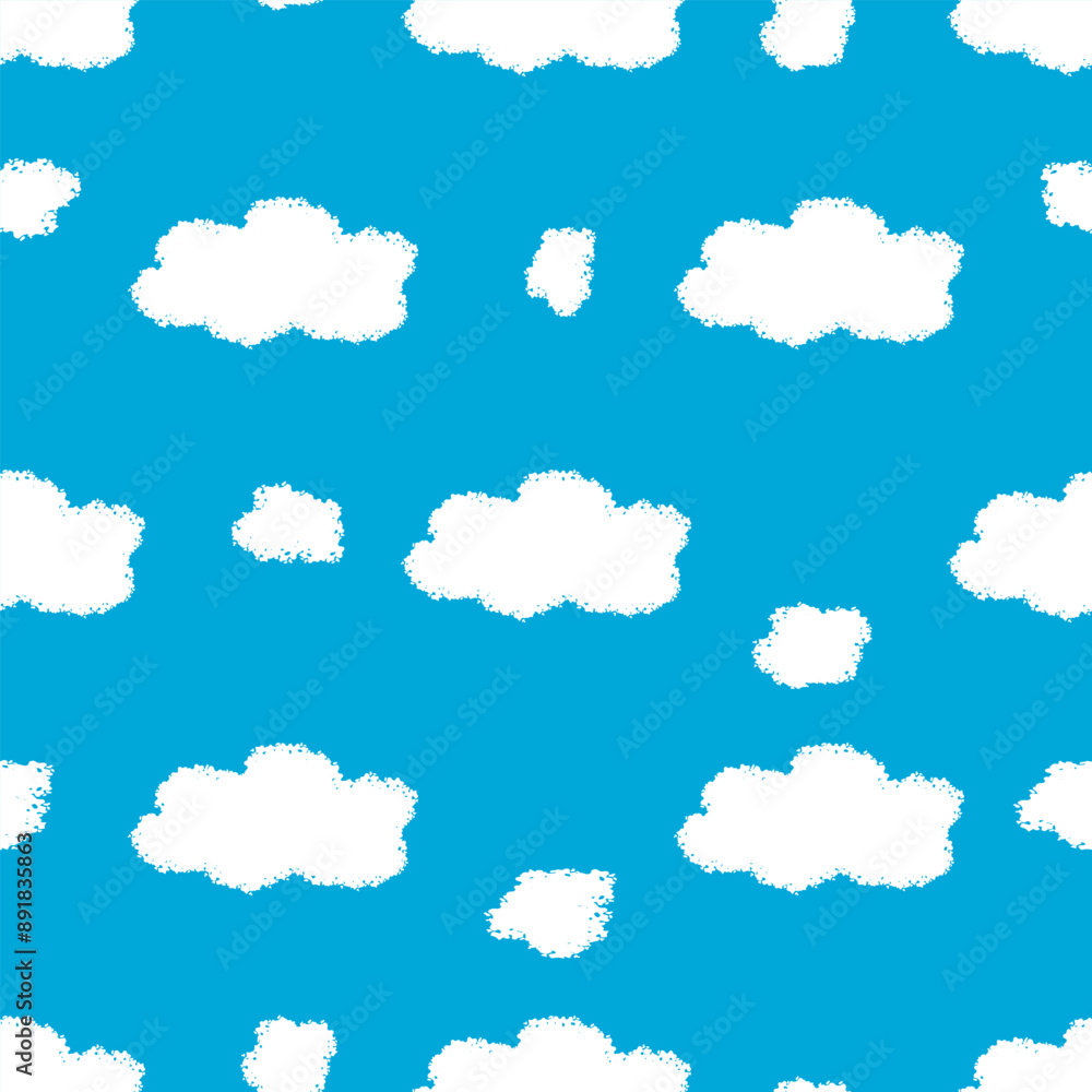 White clouds on blue sky seamless pattern. Chalk drawn clouds White clouds on blue sky seamless pattern. Chalk drawn clouds