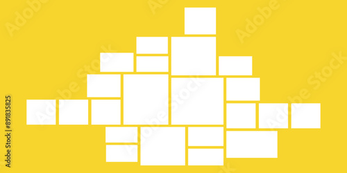 Template composition grid for photos. Realistic collage. Mood board or photo image layout.  Design on a yellow background