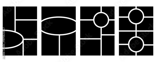 Set of templates minimalistic geometric photo frames. Mood board or photo image layout. Simple trendy geometric design