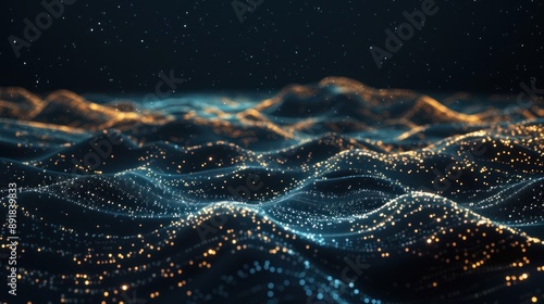 Abstract Wavy Background with Golden Glimmering Particles