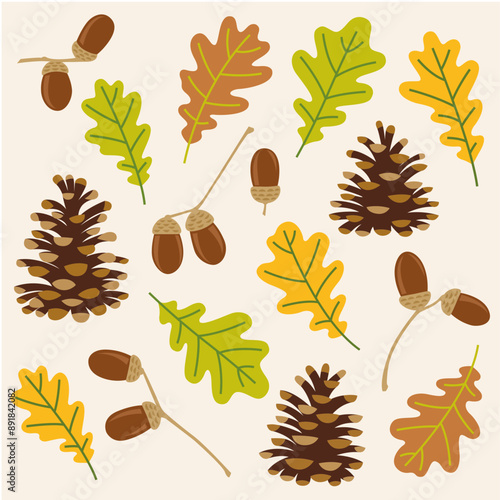 Oak leaves and pinecones