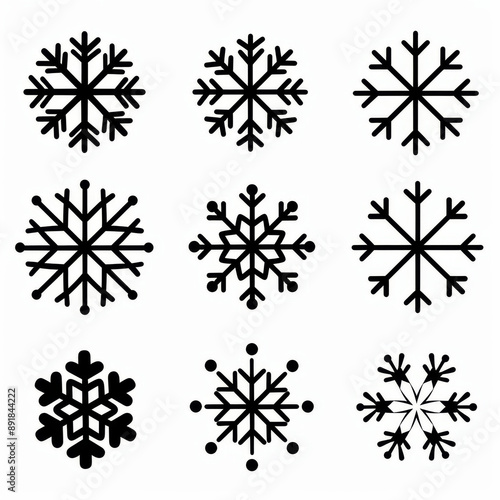 Black snowflake vector icons in different designs for web design. A set of flat style snowflake icons for Christmas.