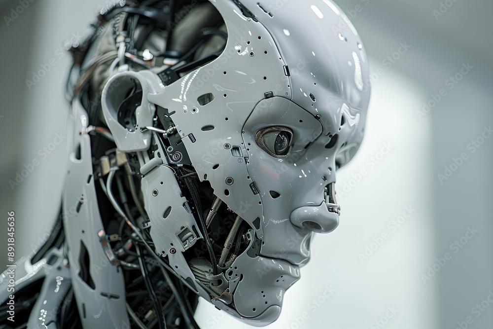 Advanced Android Robot Humanoid Head Close-Up Advanced Android Robot Humanoid Head Close-Up