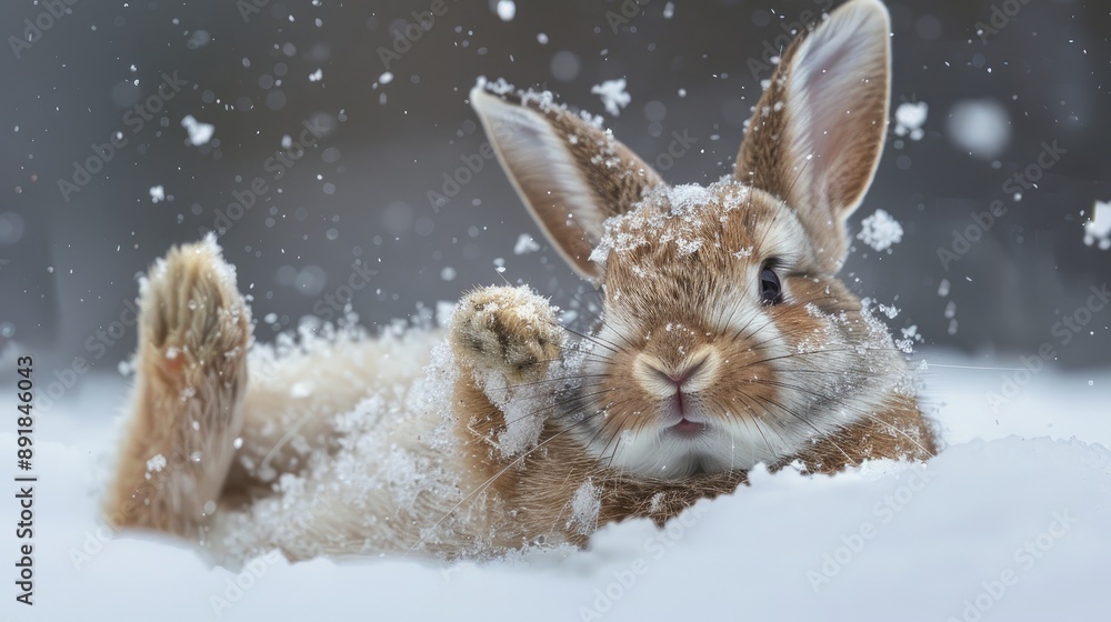 Adorable Bunny Playing in Snow Adorable Bunny Playing in Snow