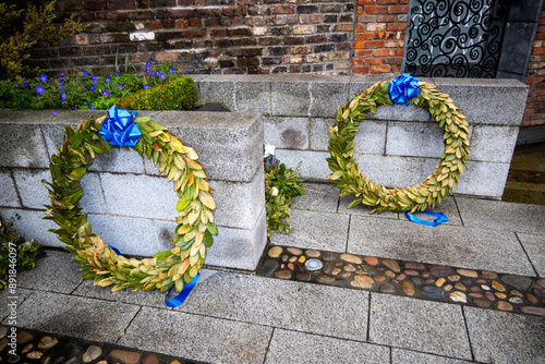 Photography The Ireland, Dublin Castle Public Garden looking at the fallen Police Memorial
